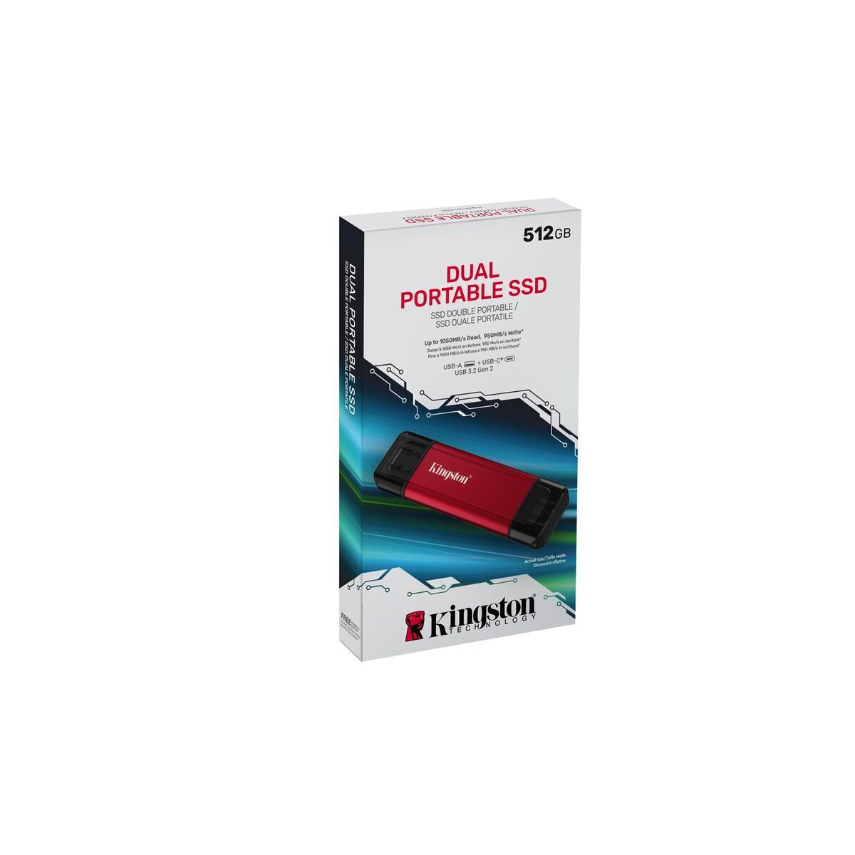 KINGSTON 512Go Dual USB-A/C Portable SSD Up to 1050Mo/s USB 3.2 Gen 2