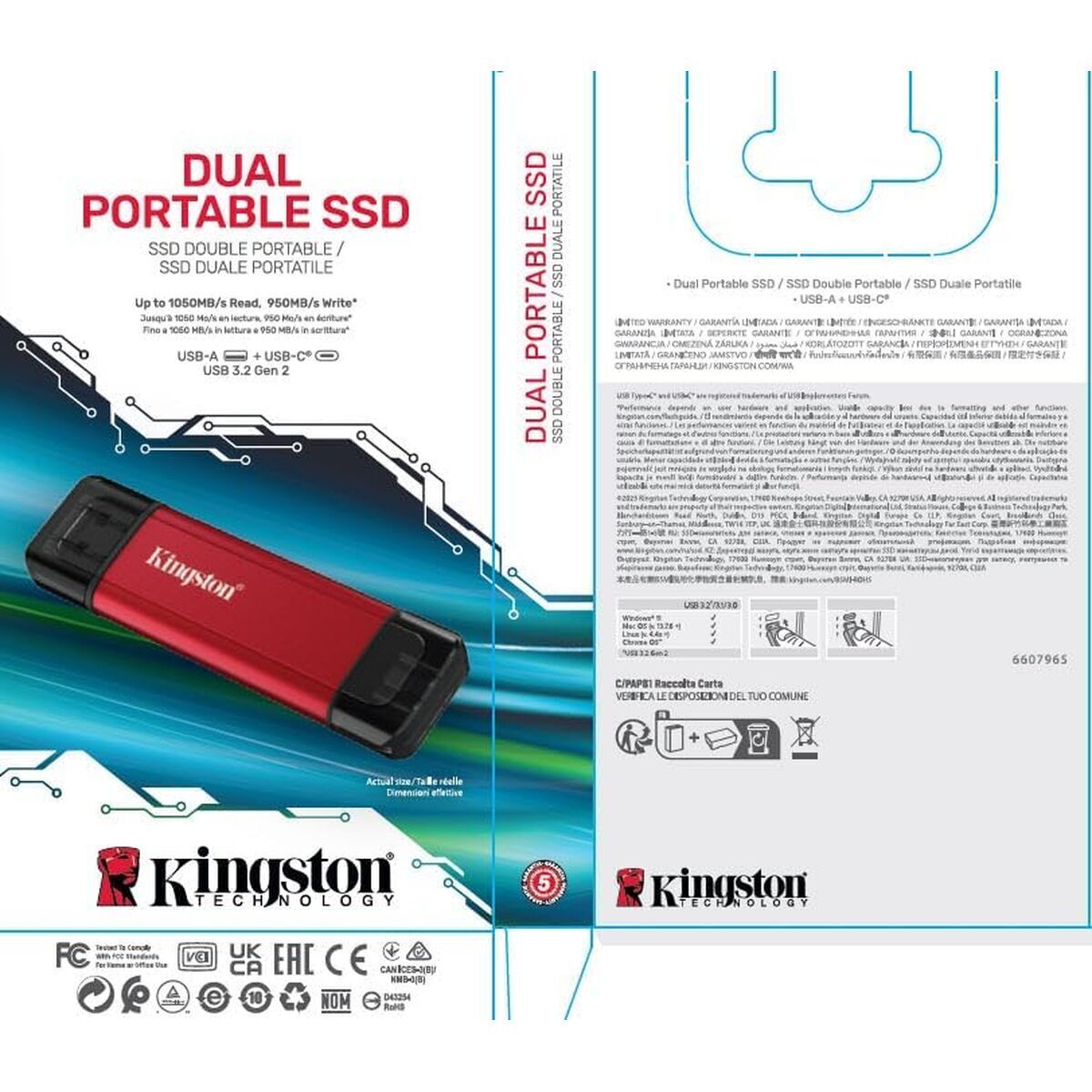 KINGSTON 512Go Dual USB-A/C Portable SSD Up to 1050Mo/s USB 3.2 Gen 2