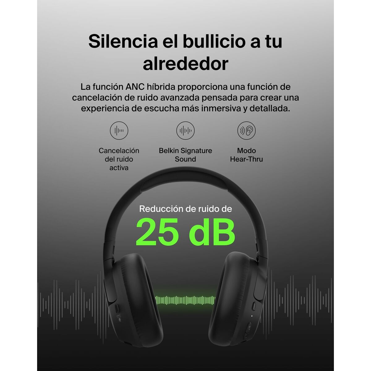 BELKIN SOUNDFORM ISOLATE NOISE CANCELLING HEADPHONES BLACK