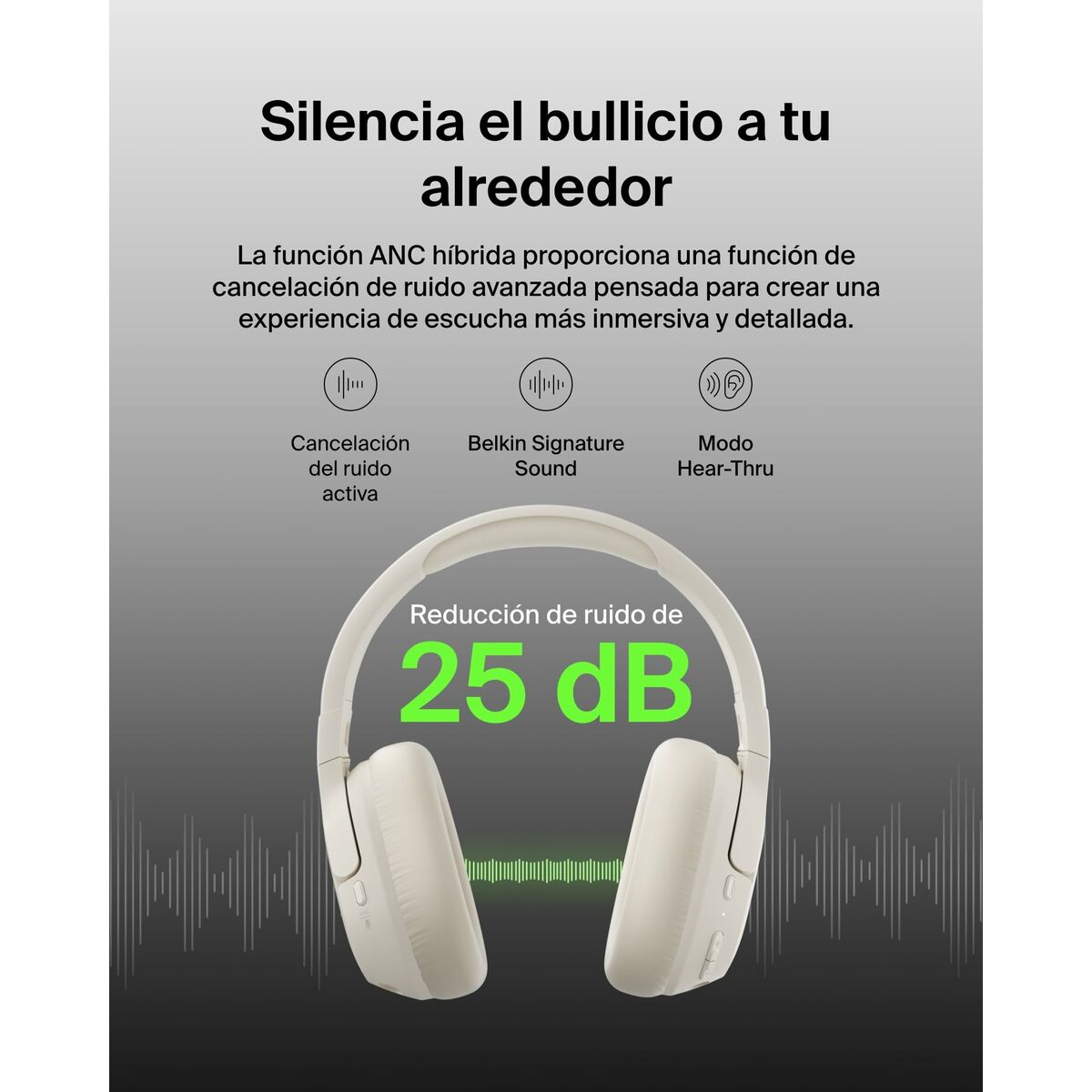 BELKIN SOUNDFORM ISOLATE NOISE CANCELLING HEADPHONES SAND