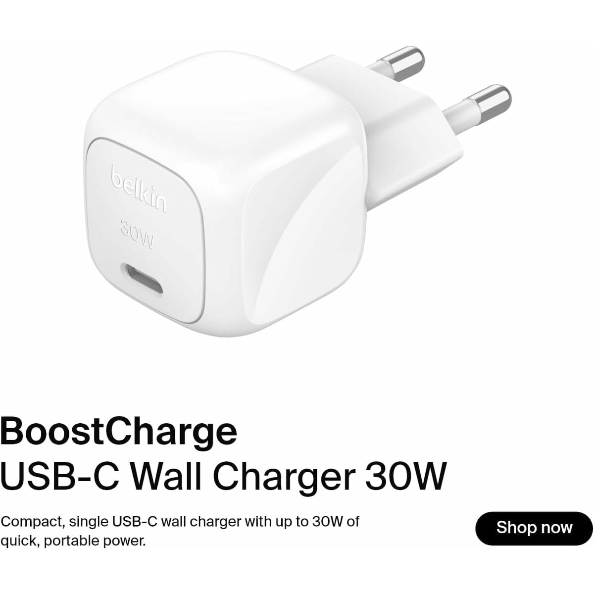 BELKIN 30W USB PD Wall Charger with PPS WHT w/1m C-LTG