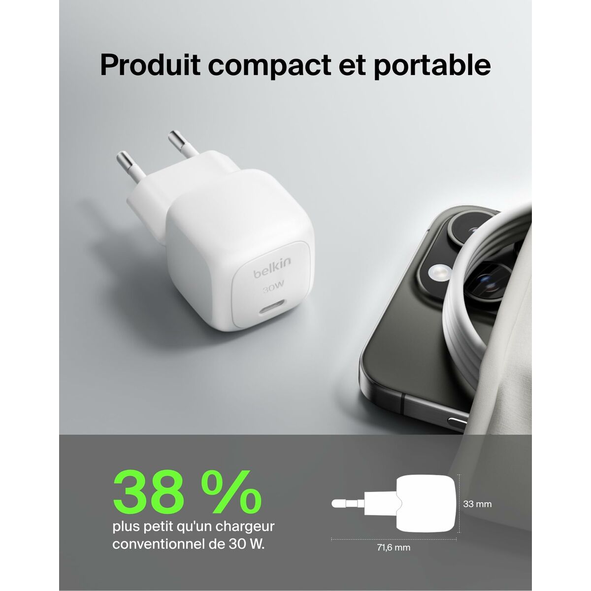 BELKIN 30W USB PD Wall Charger with PPS WHT w/1m C-LTG