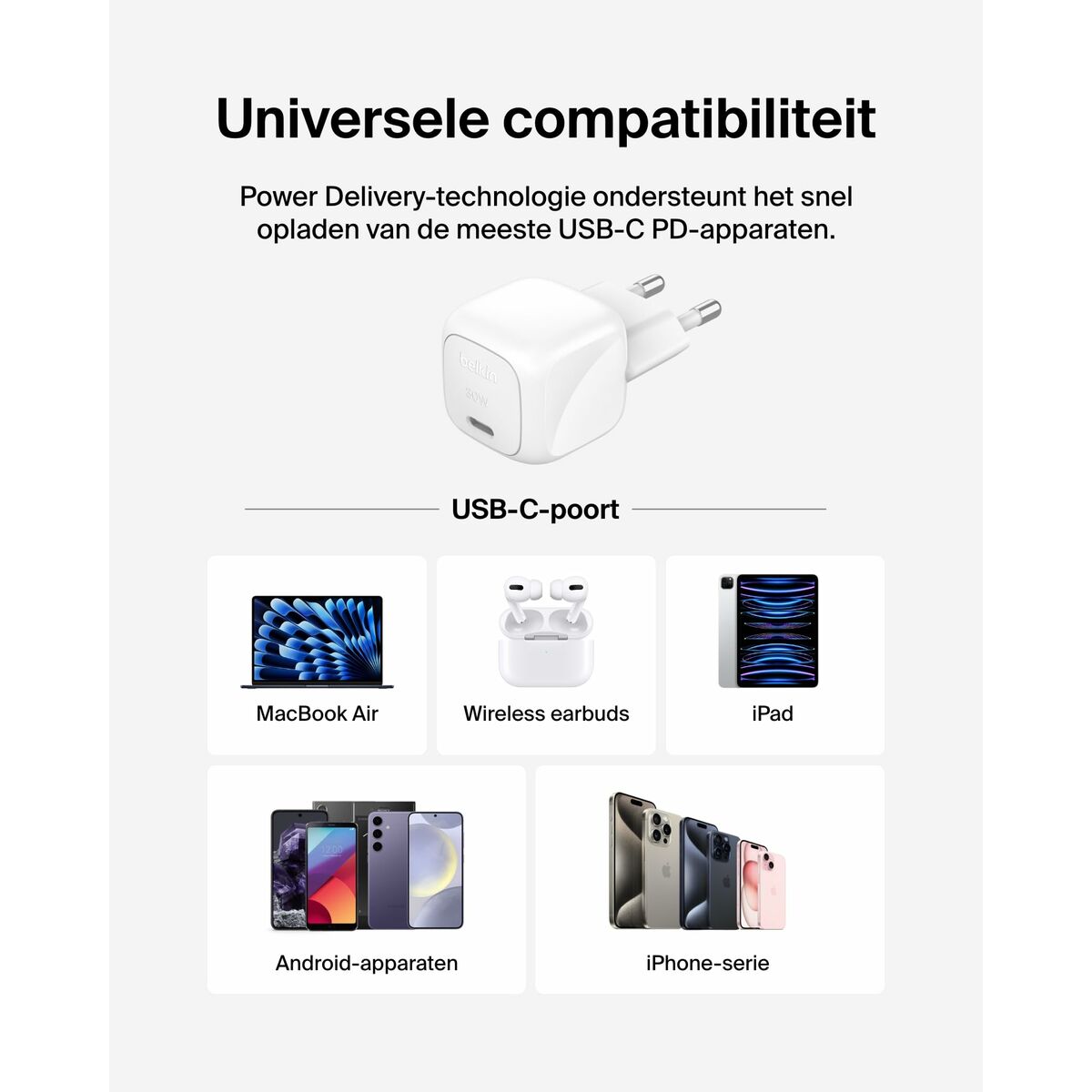 BELKIN 30W USB PD Wall Charger with PPS WHT w/1m C-LTG