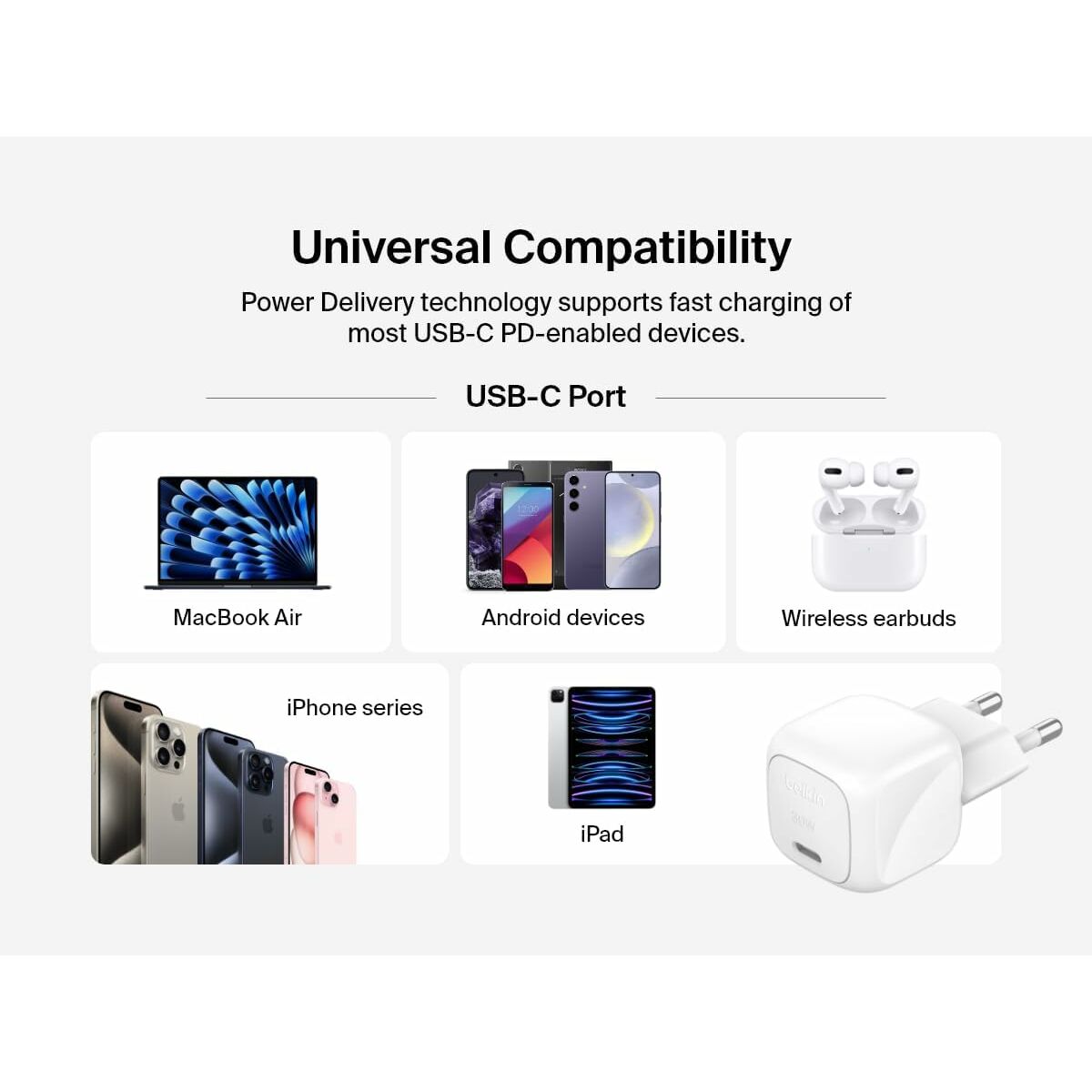 BELKIN 30W USB PD Wall Charger with PPS WHT w/1m C-LTG