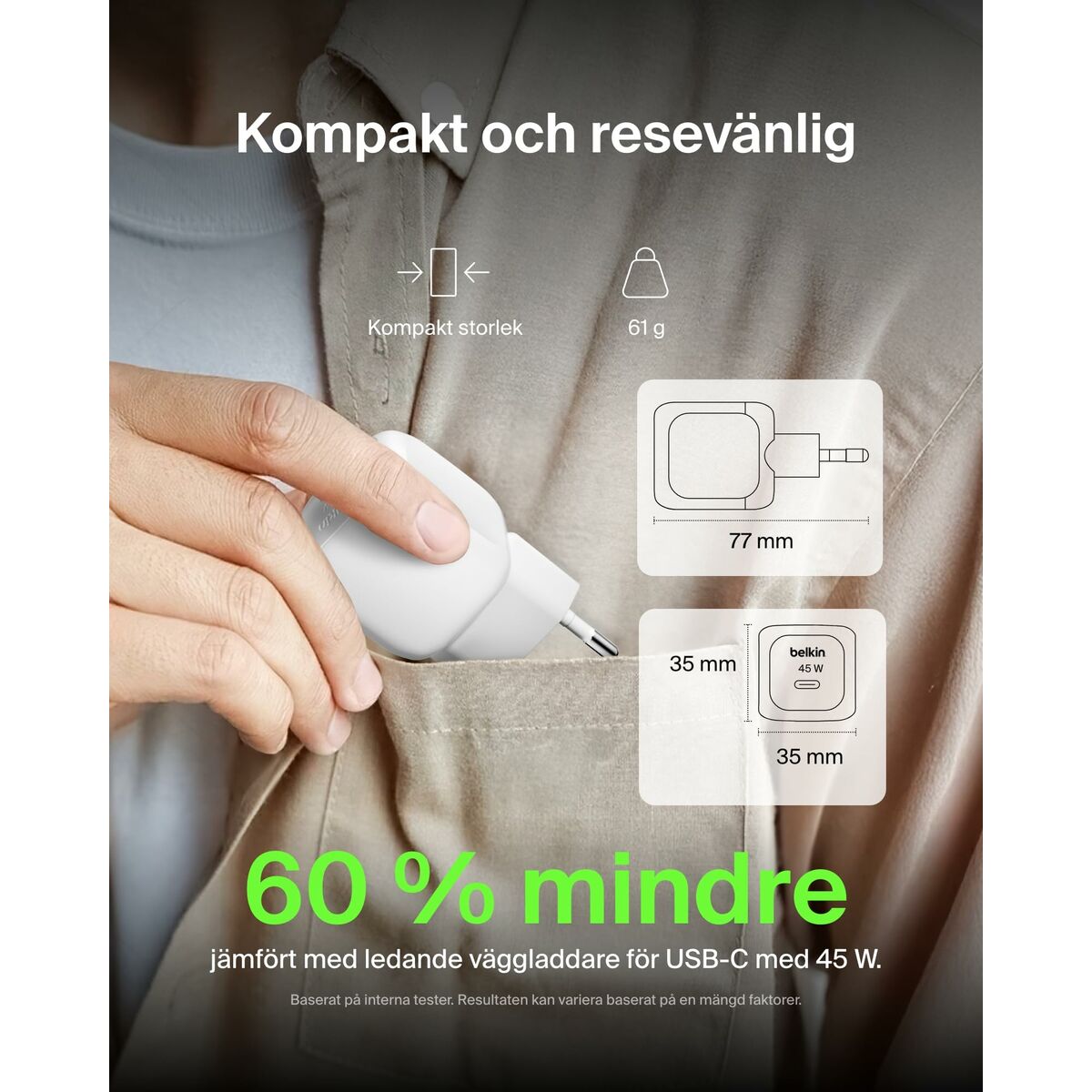 BELKIN 45W USB PD Wall Charger with PPS WHT w/ 1m 3aMP PVC C-C Cable