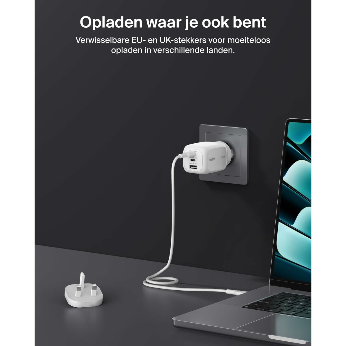 BELKIN BOOSTCHARGE 100w 2C1A Wall Charger with interchangable plug tips UK EU US