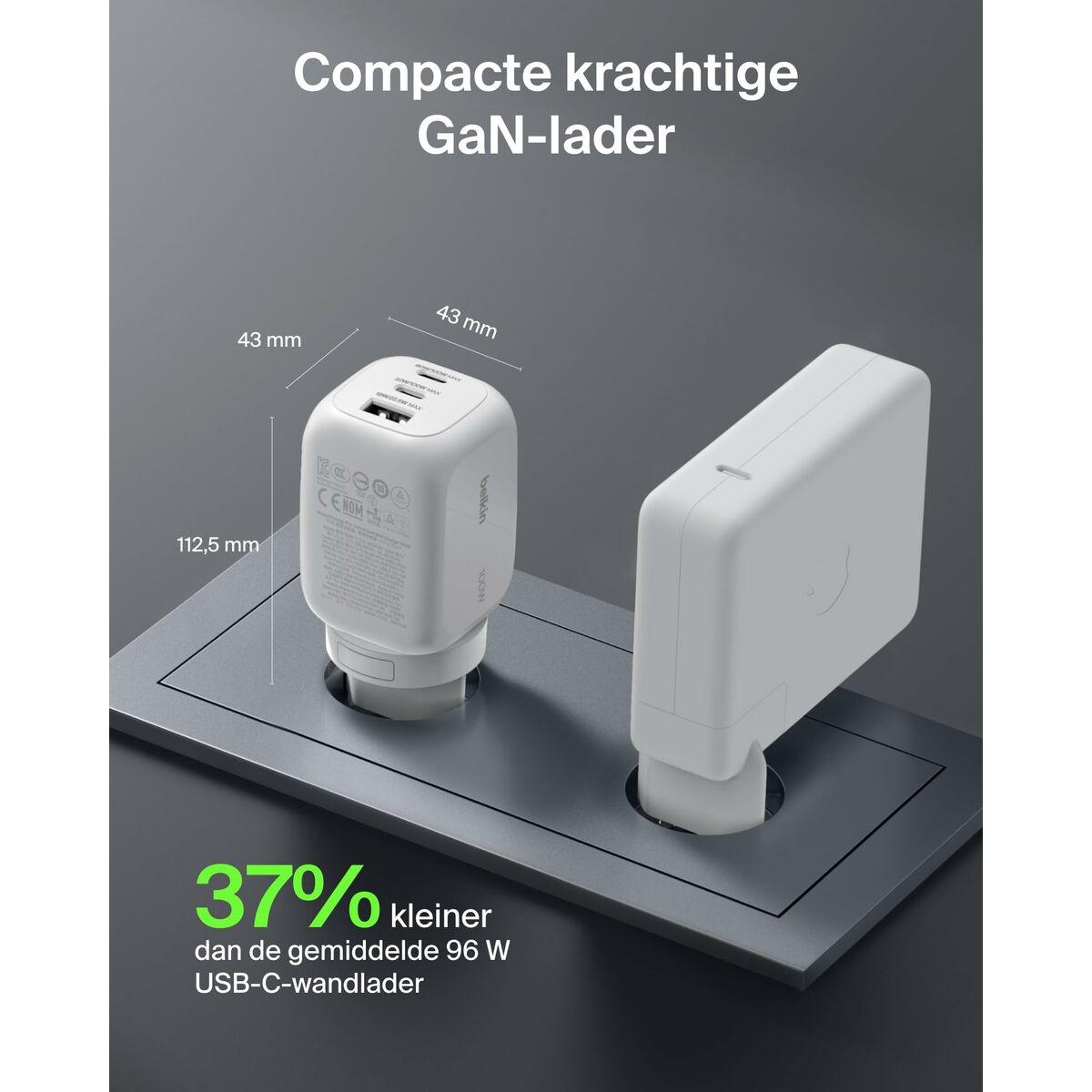 BELKIN BOOSTCHARGE 100w 2C1A Wall Charger with interchangable plug tips UK EU US