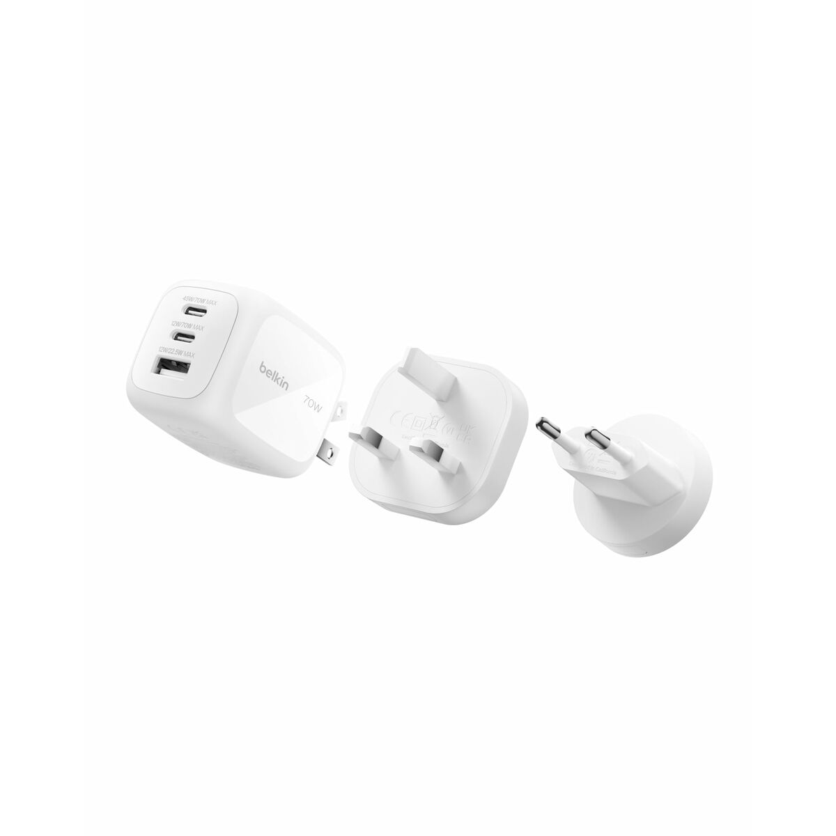 BELKIN BOOST CHARGE 70w 2C1A Wall Charger with interchangeable plug tips UK EU US