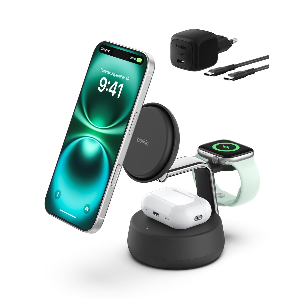 BELKIN UltraCharge Pro 25w Qi2 3in1 Magnetic Charger Charcoal