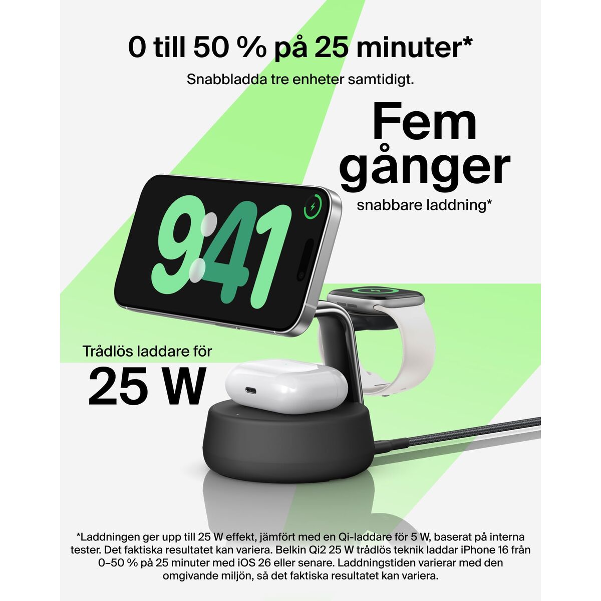 BELKIN UltraCharge Pro 25w Qi2 3in1 Magnetic Charger Charcoal