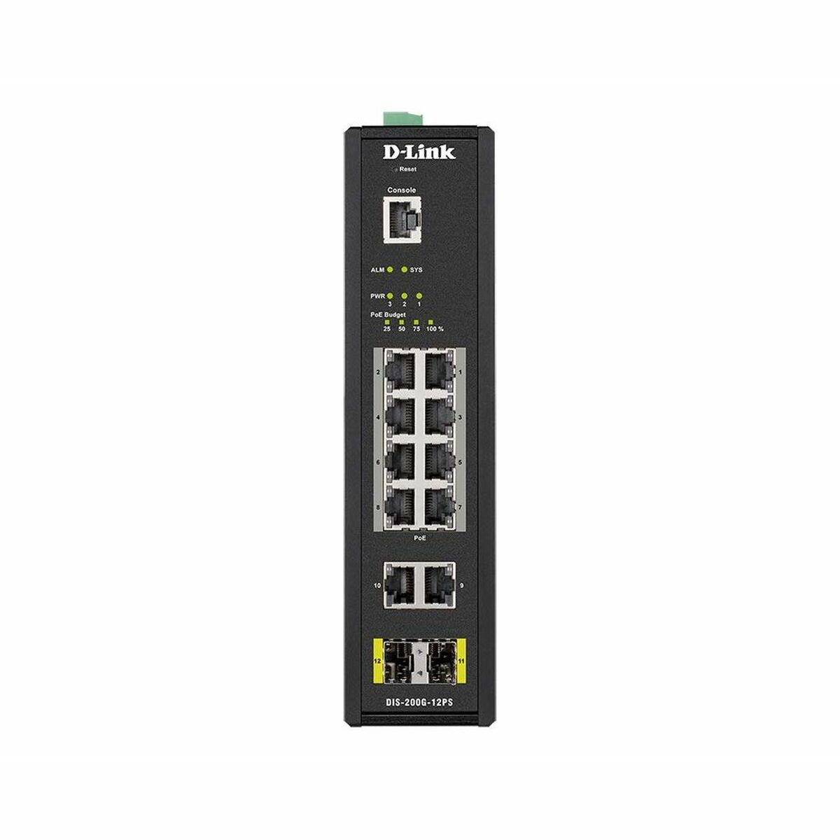 D-LINK 12 Port L2 Industrial Smart Managed Switch with 10 x 1GBaseTX ports 8 PoE 240W and 2 x SFP ports