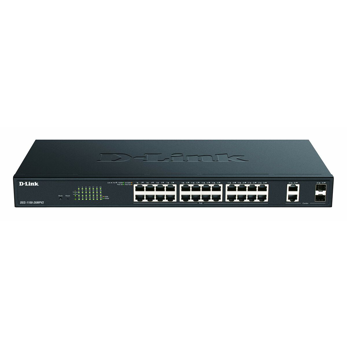 D-LINK 26-Port Layer2 PoE+ Gigabit Smart Managed Switch 24x 10/100/1000Mbps TP RJ-45 PoE Port 802.3at Power-over-Ethernet