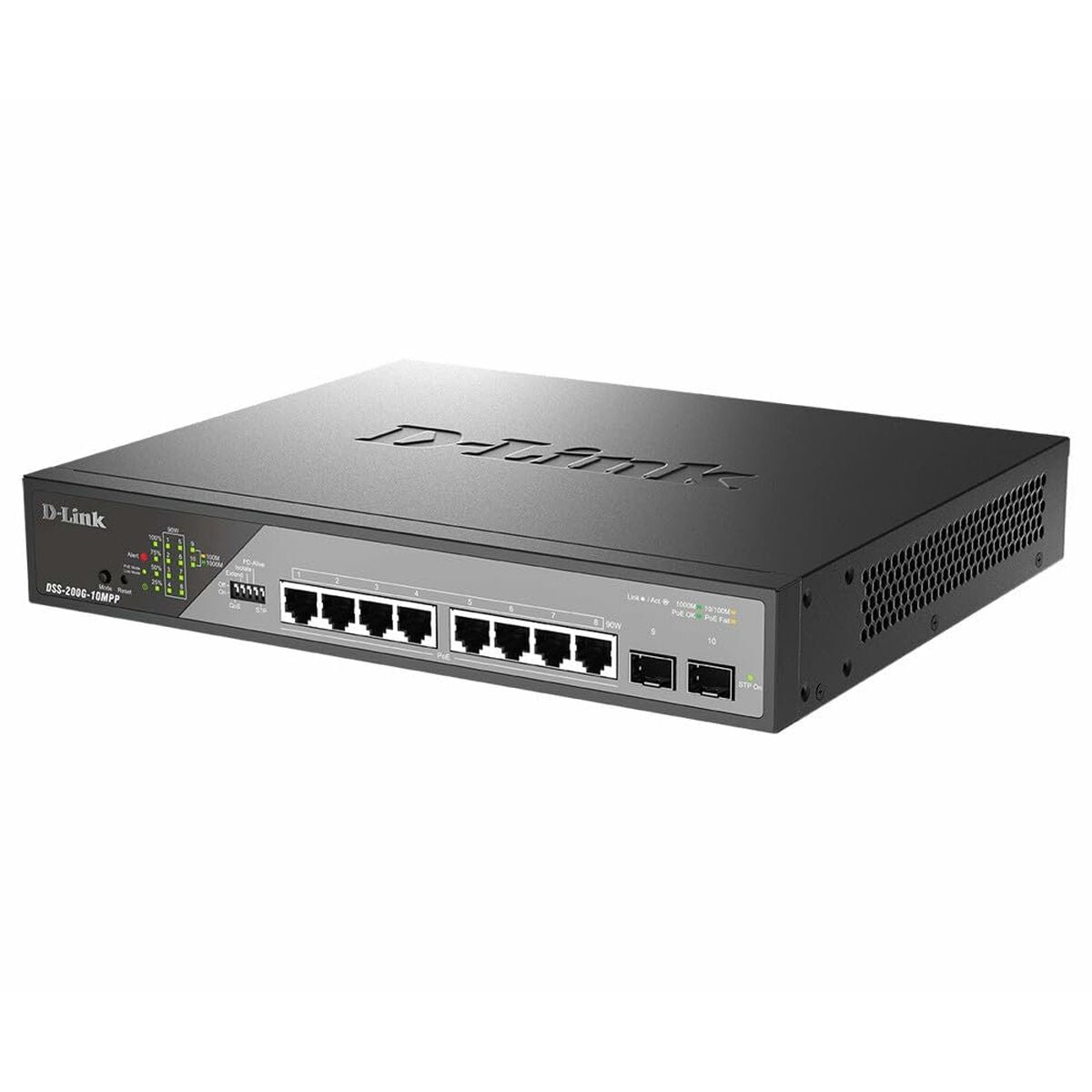 D-LINK 8 PoE++ Gigabit Ports Switch + 2 Gigabit SFP ports Gigabit Fiber Uplink Ports PoE 802.3bt 90W Alarm Port DIP Switch