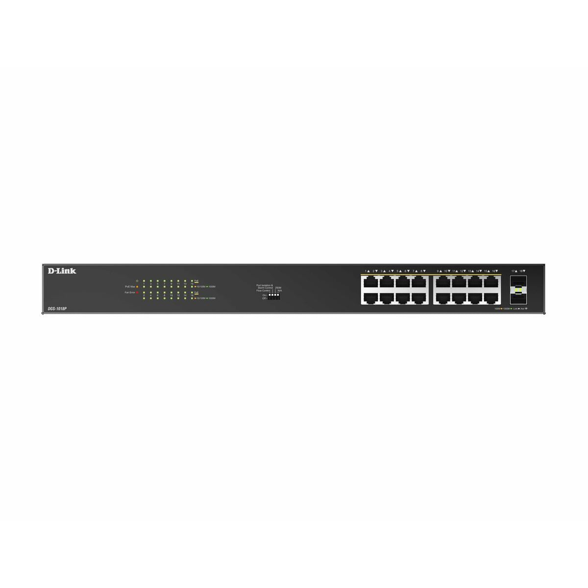 D-LINK 16 Ports GE PoE 30W + 2 Ports SFP Unmanaged Switch 240W