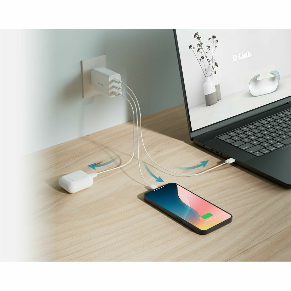 D-LINK 65W GaN Charger 2 USB-C ports 1 USB-A port Simultaneous Charging of 3 devices Fast charging
