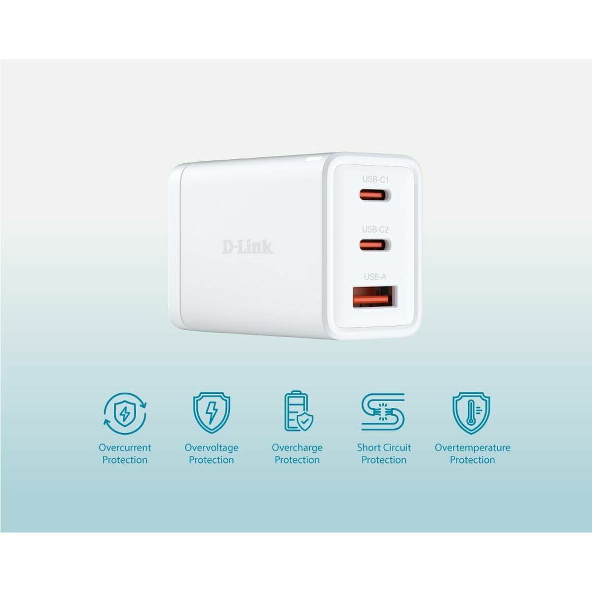 D-LINK 65W GaN Charger 2 USB-C ports 1 USB-A port Simultaneous Charging of 3 devices Fast charging