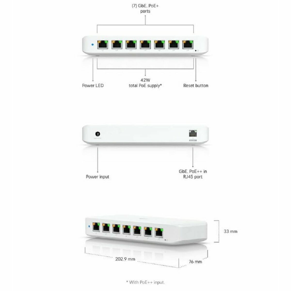 Ubiquiti USW-ULTRA-210W UniFi Commutateur 8 ports GbE PoE+ alimenté par une entrée GbE++ de 210W