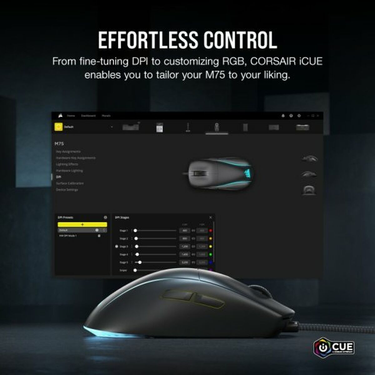 Souris RGB Corsair M75 légere Gaming USB Type-A optique 26000 DPI