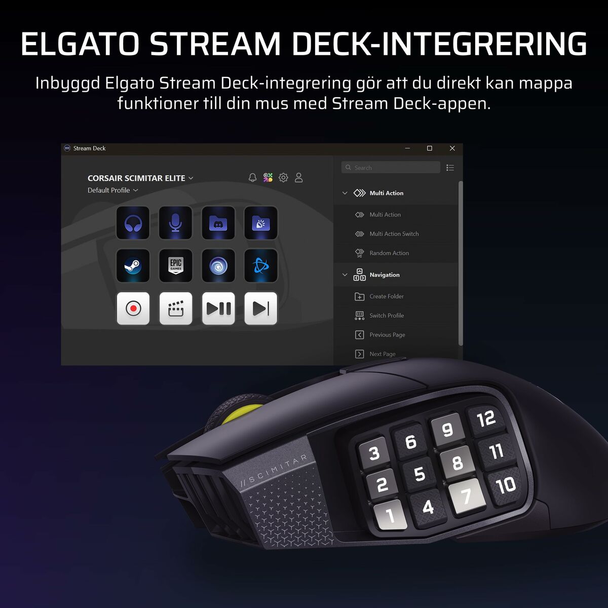 Souris Corsair Scimitar Elite Wireless SE Gaming Droitiere RF Sans Fil + Bluetooth Optique 33000 DPI