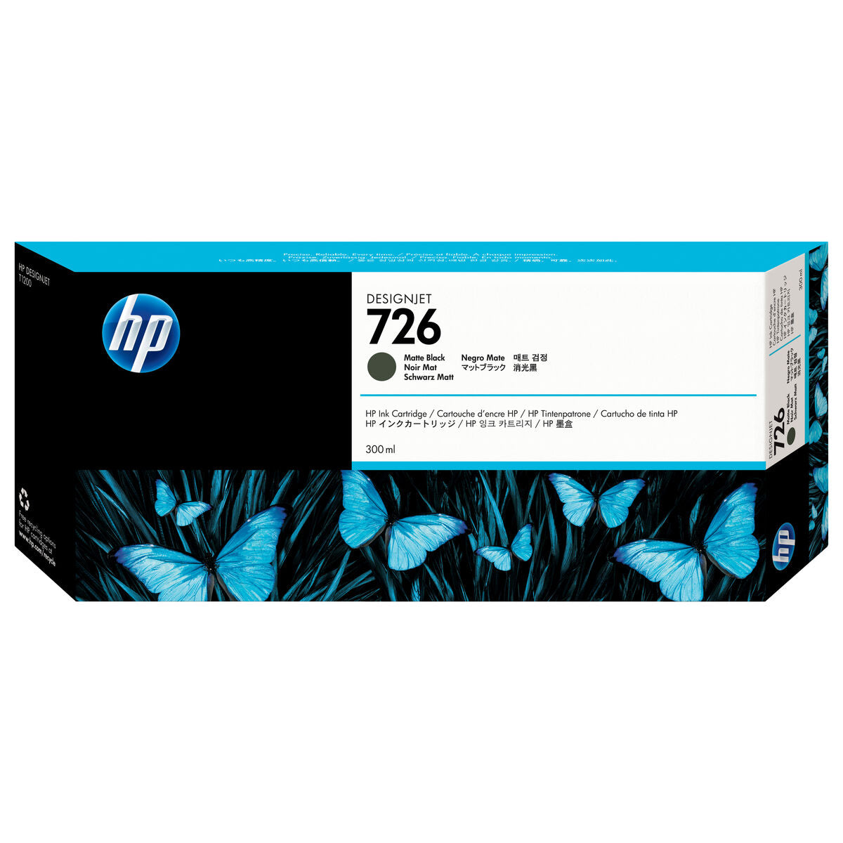 HP 726 original Ink cartridge CH575A matte black standard capacity 300ml 1-pack with Vivera Ink cartridge