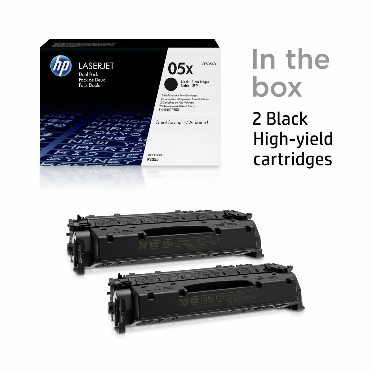 HP 05X pack de 2 toners LaserJet noir grande capacité authentiques