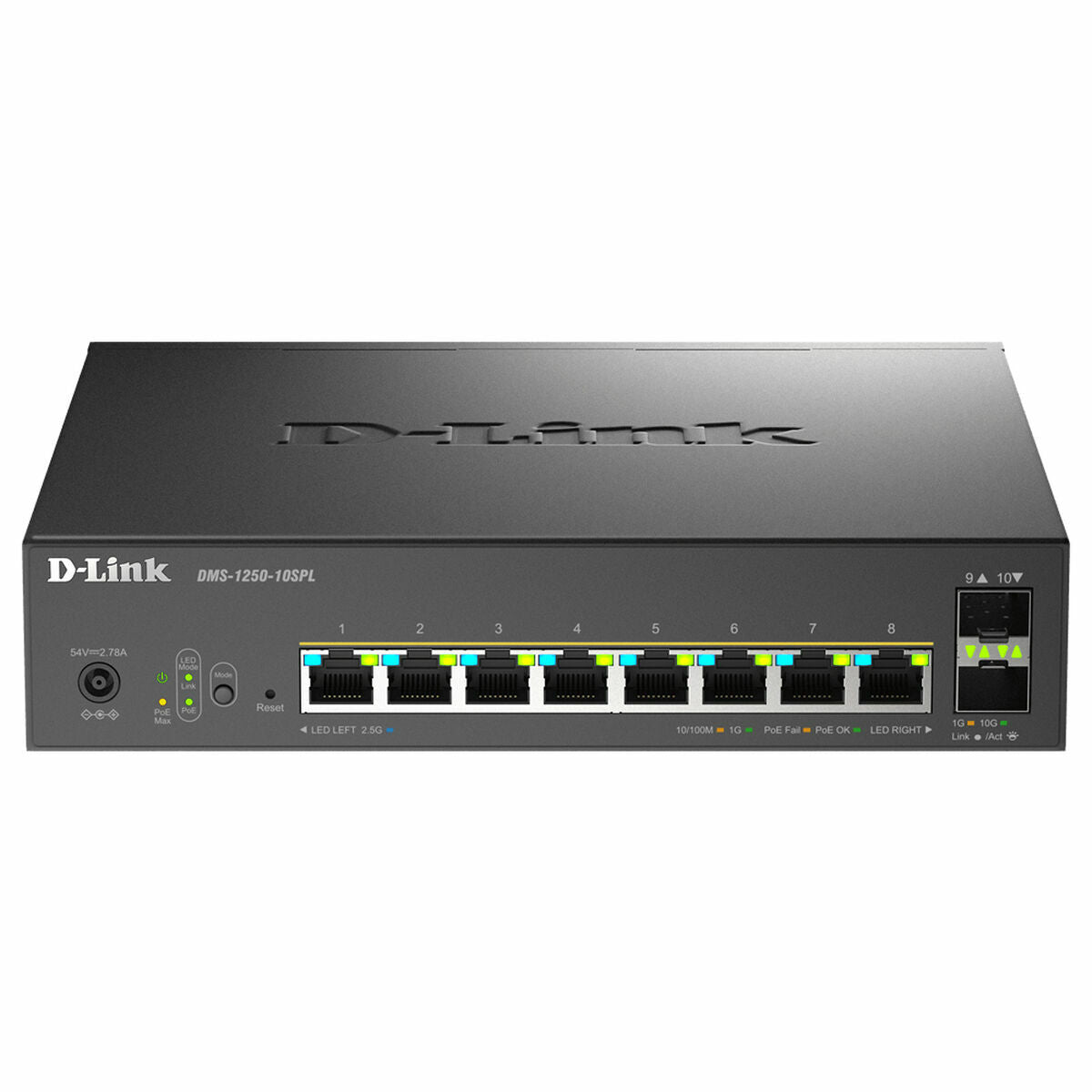 D-LINK Smart+ L2+ 8 ports 2.5 GbE PoE 1-2/60W - 3-8/30W and 2 ports 10 GbE SFP+ - Budget PoE 120 W