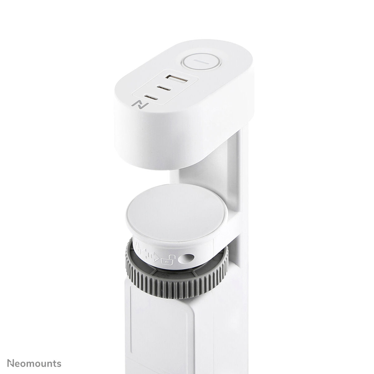 NEOMOUNTS VOLT Desk Clamp socket with Quick-charge USB Ports clamp 0-50mm 3x type-F 230V 1x USB-A 18W 2x USB-C 20W