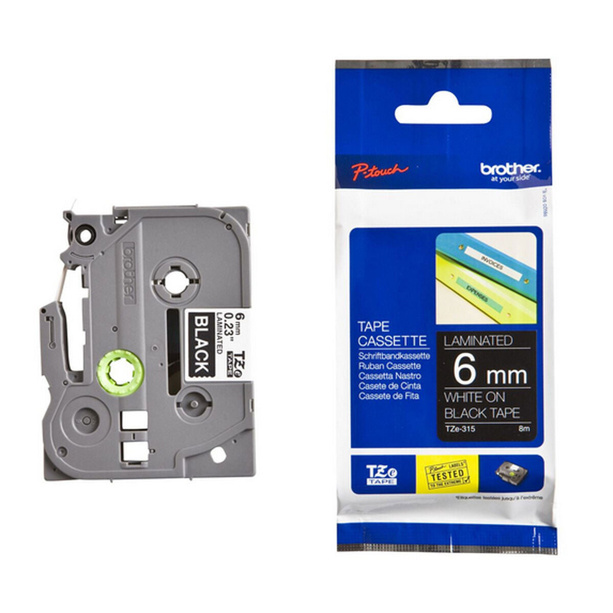 BROTHER P-TOUCH TZE-315 blanc sur noir  6mm