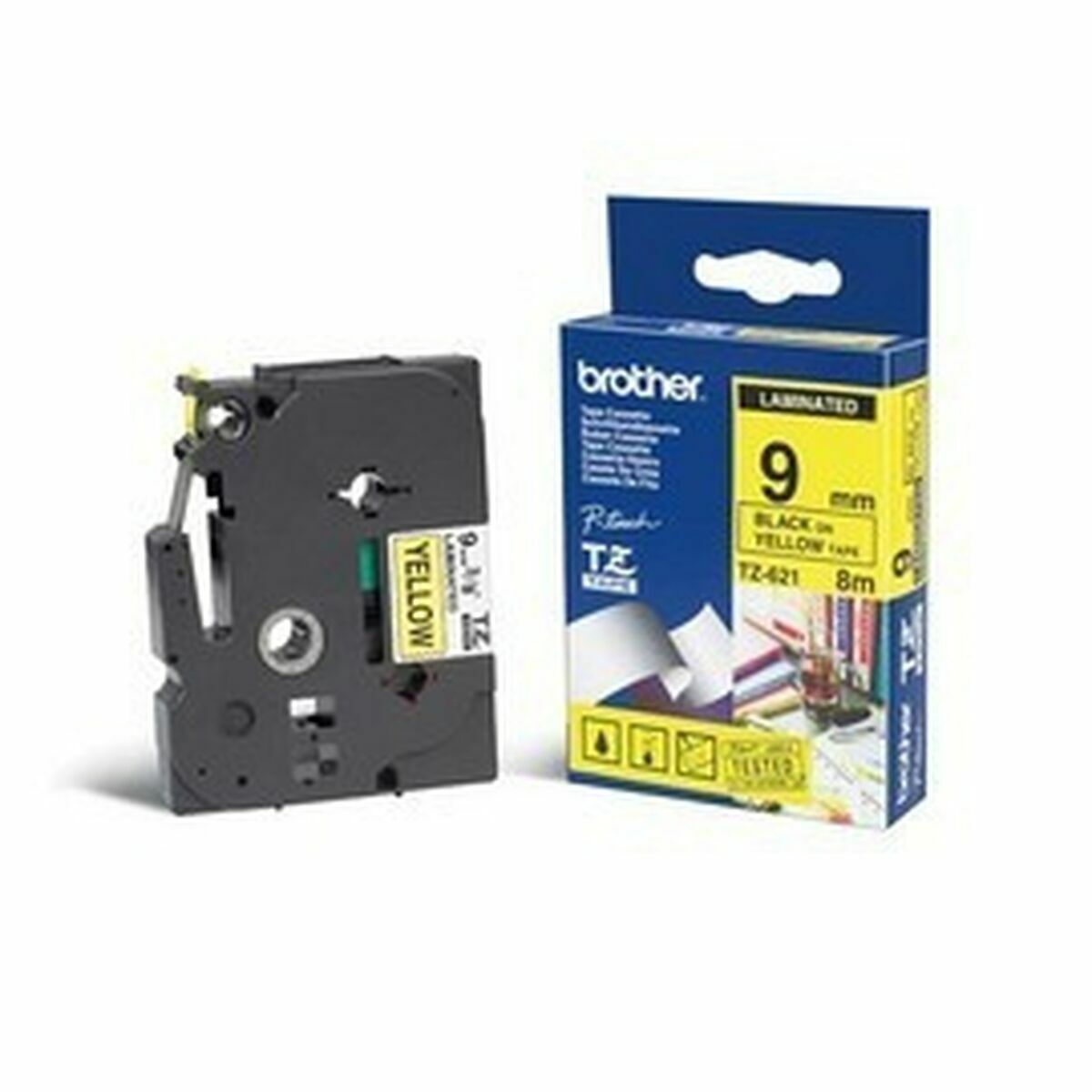 BROTHER P-TOUCH TZE-621 noir sur jaune  9mm