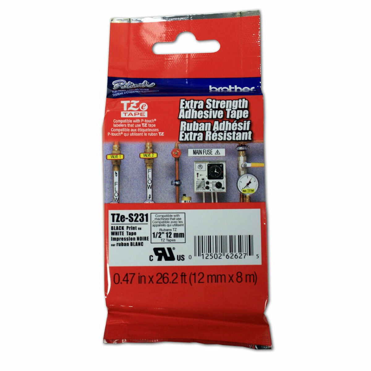 BROTHER P-TOUCH TZE-S231 noir sur blanc 12mm extra gluey