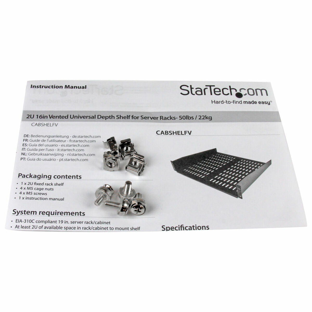 2U 16in Universal Rack Mount Shelf