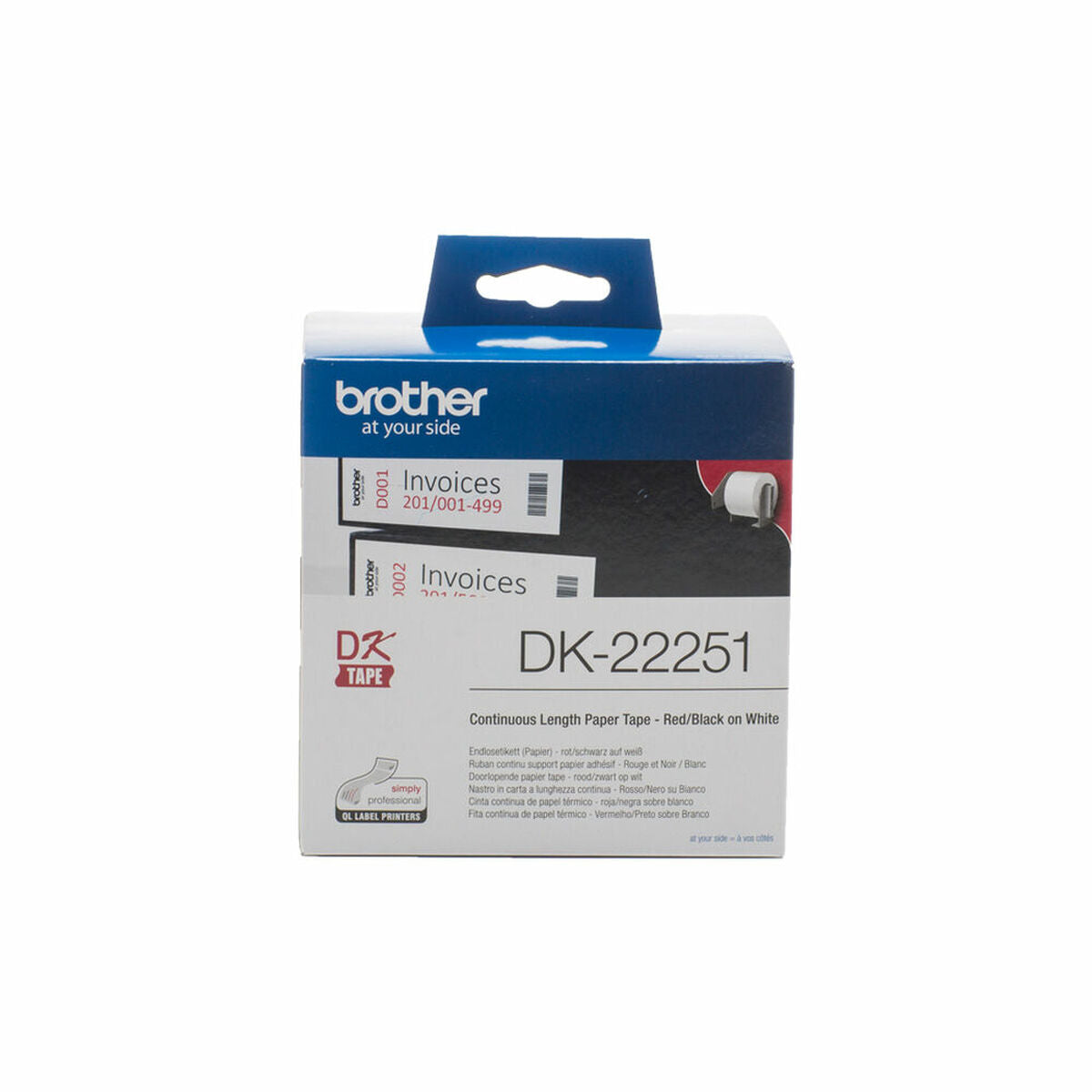 BROTHER Ruban DK tape - Rouleau continu adhésif 62mm x 30m - Impression noir et rouge
