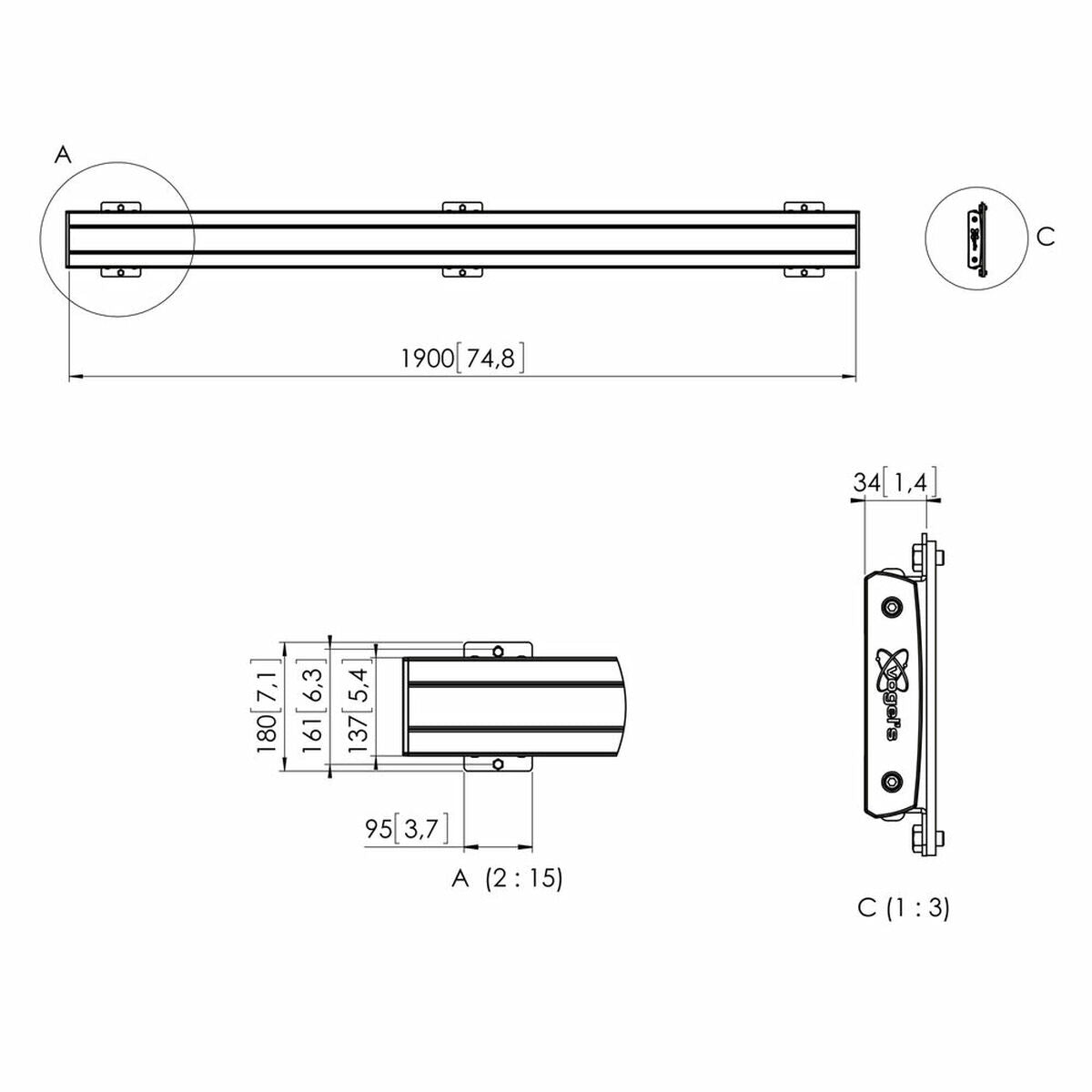 PFB 3419 Silver/Interface bar 1915mm