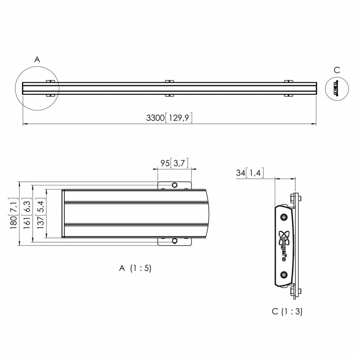 PFB 3433/Interface bar 3315mm - black