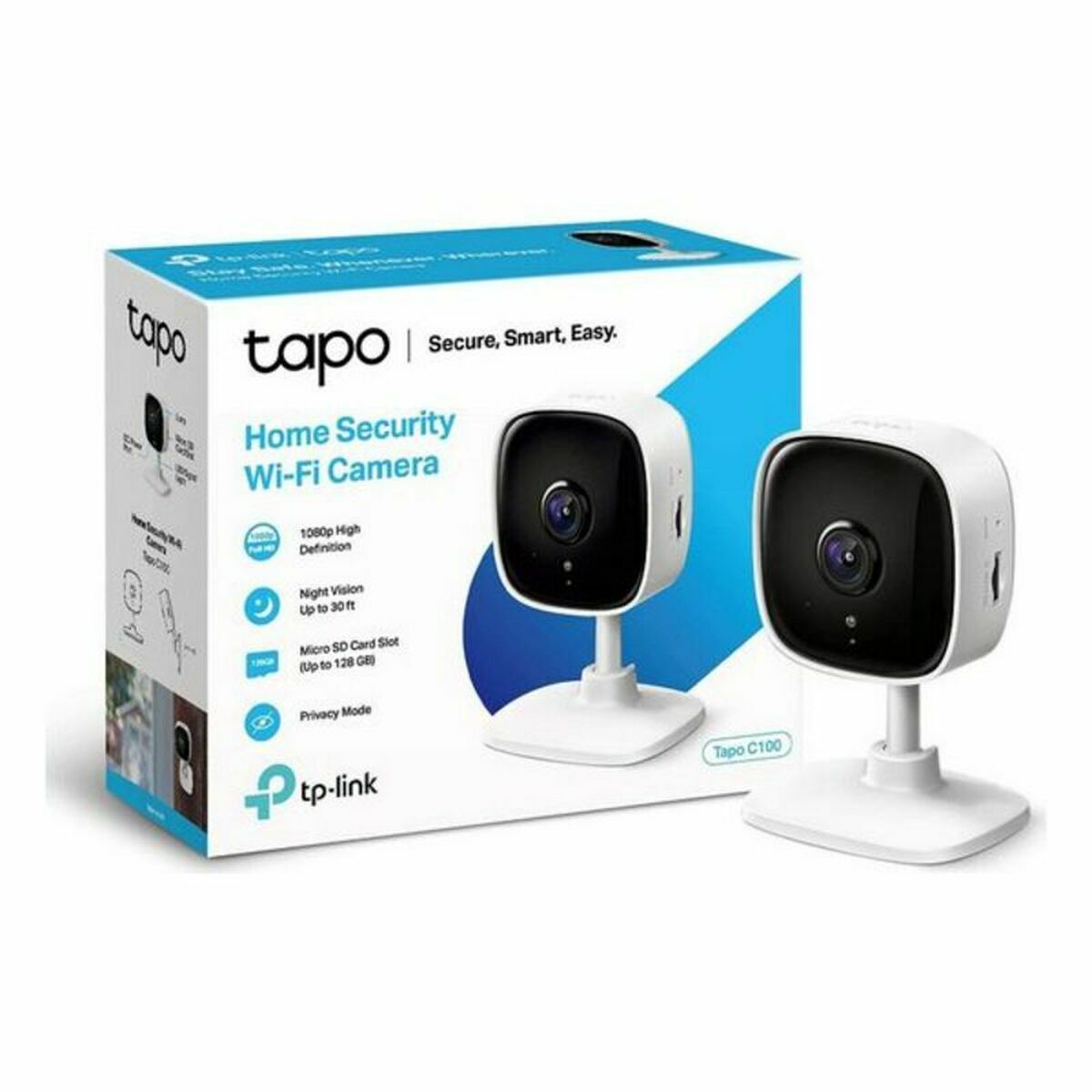 TP-LINK Tapo C100 Home Security WiFi Camera Day/Night view 1080p Full HD resolution Micro SD card storageUp to 128GB H.264 Video