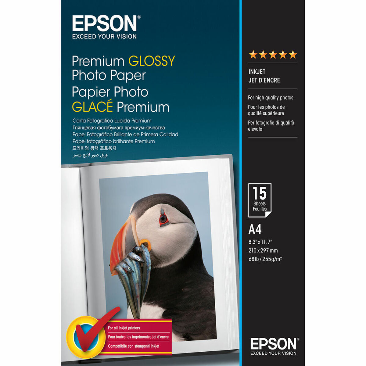 EPSON S042155 Premium brillant photo  papier inkjet 255g/m2 A4 15 feuilles pack de 1