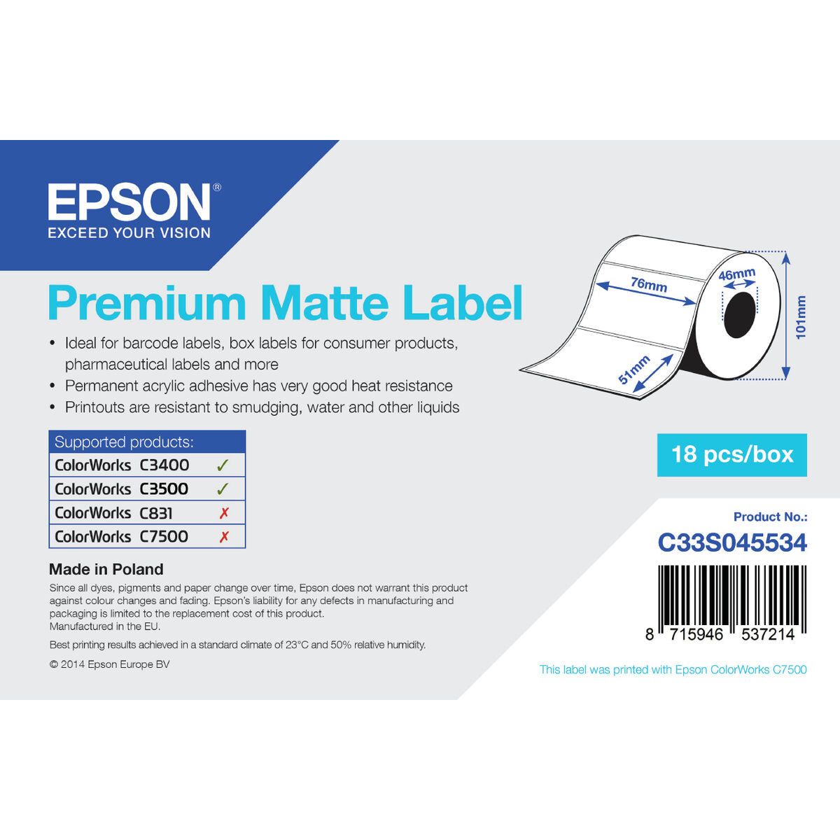 Epson Premium Matte Label Blanc