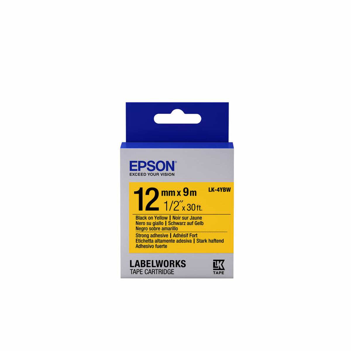 EPSON strong adhesive blk on yellow LC-4YBW9 LabelWorks 12mm/9m