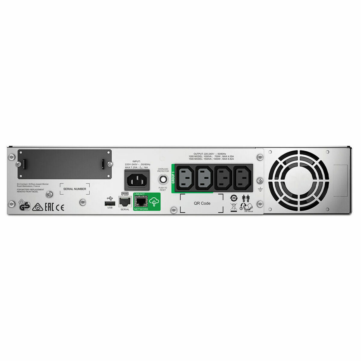 APC Smart-UPS 1000VA LCD RM UPS Rack AC 220/230/240V 700Watt 1000VA Ethernet 10/100 RS-232 USB oc 4 2U BK with APC SmartConnect