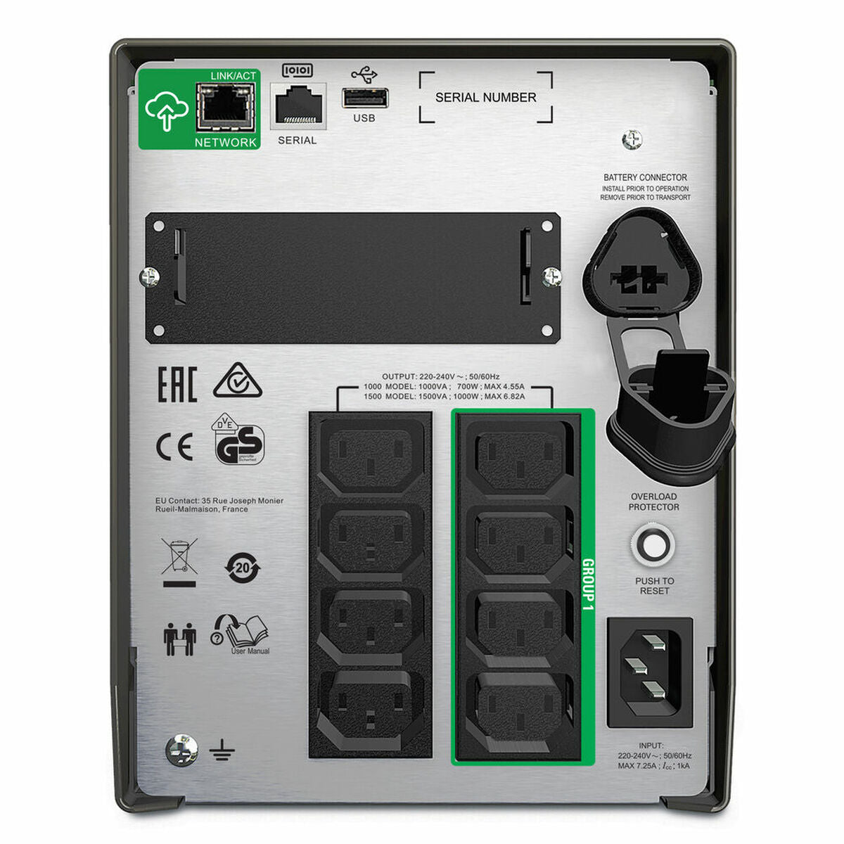 APC Smart-UPS SMT1500IC UPS AC 220/230/240V 1000Watt 1500VA RS-232 USB output connectors 8 Black with APC SmartConnect