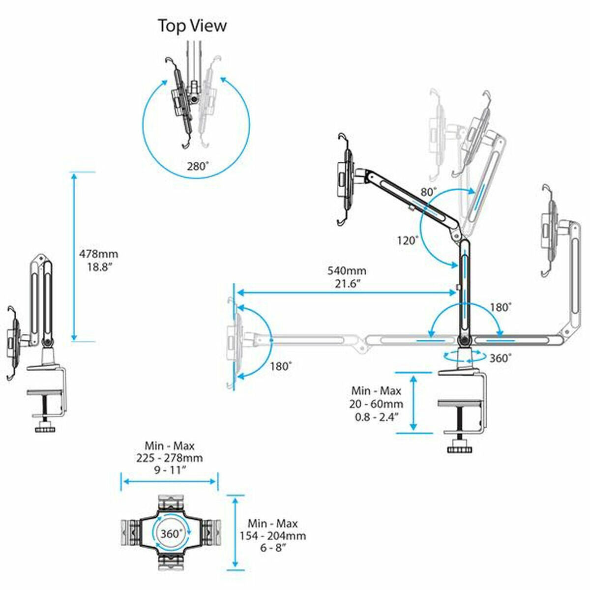 Tablet Stand Desk Mount - White