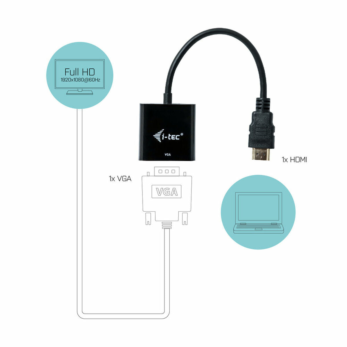 I-TEC Adapter HDMI to VGA resolution Full-HD 1920x1080/60Hz Cable 15cm gilded HDMI-connector