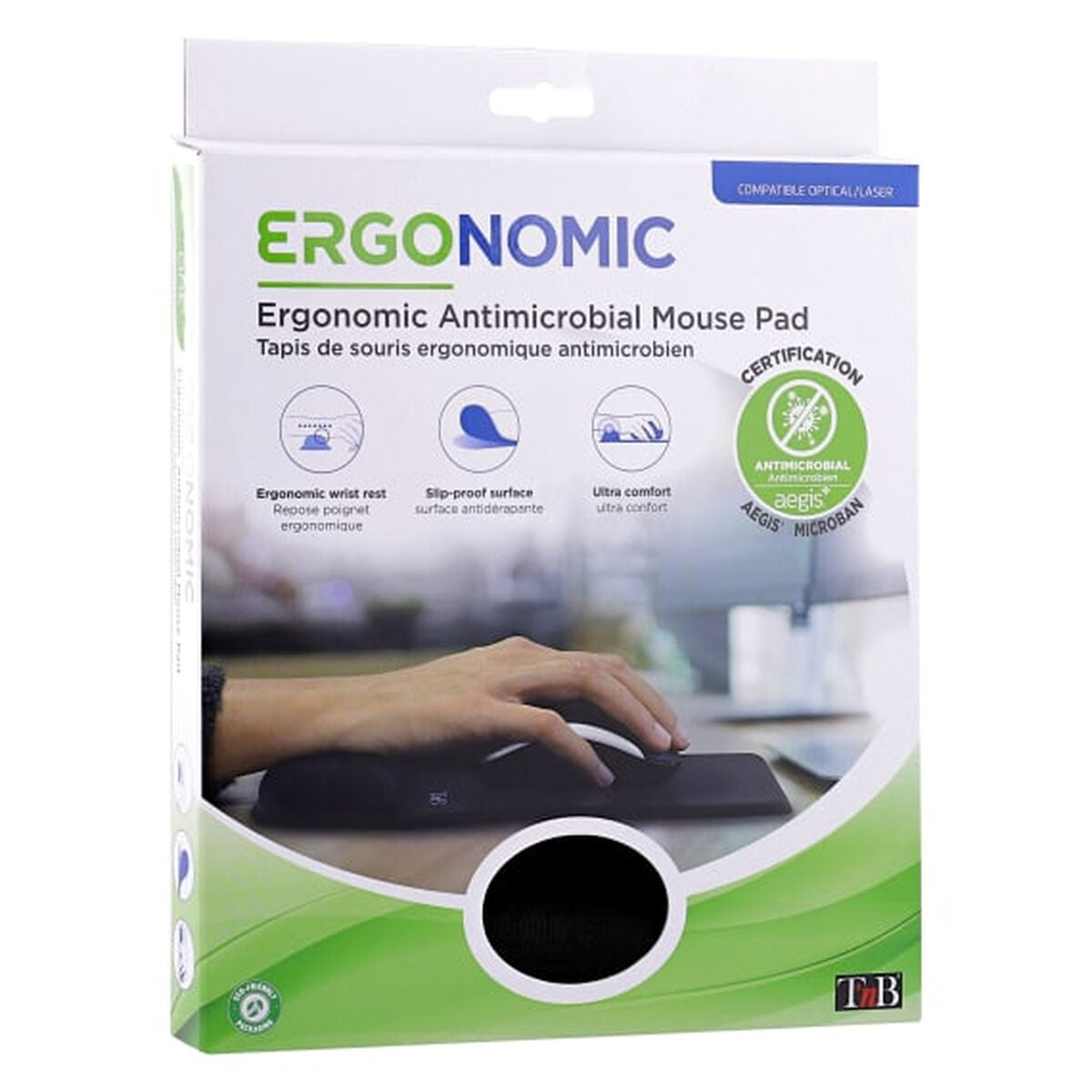TNB ERGO-DESIGN Gel System Mouse Pad With Wrist Rest Conforms To The Shape Of The Wrist And The Palm Of The Hand