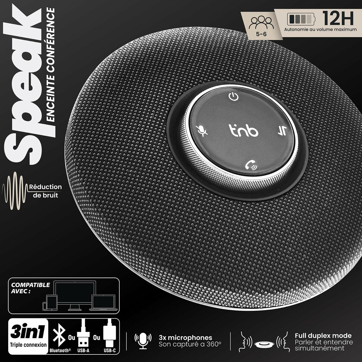 TNB High-quality Professional Wireless Speaker Bluetooth or Wired USB-A/USB-C Connection FULL DUPLEX Technology