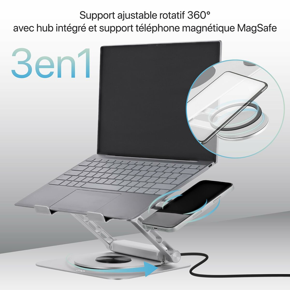 TNB iClick 360 adjustable notebook stand with detachable 6in1 hub aluminum