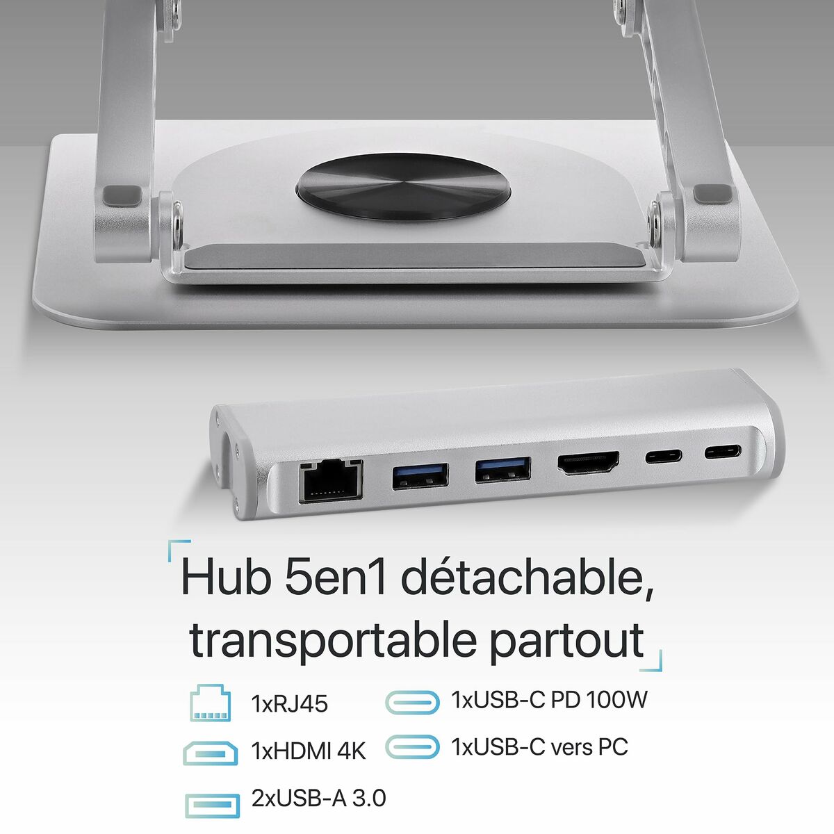 TNB iClick 360 adjustable notebook stand with detachable 6in1 hub aluminum