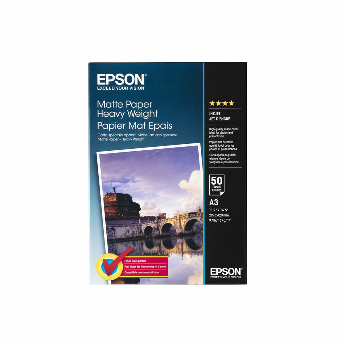 EPSON S041261 Matte heavyweight  papier inkjet 167g/m2 A3 50 feuilles pack de 1