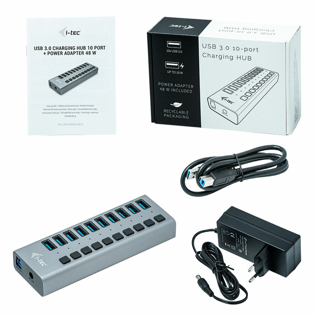 I-TEC USB 3.0 Charging HUB 10port port with external power adapter 48W 10x USB charging port for Tablets Notebooks Ultrabooks PC