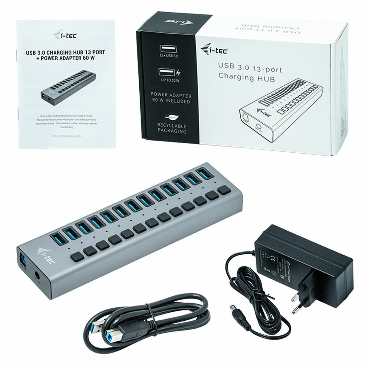 I-TEC USB 3.0 Charging HUB 13port port with external power adapter 60W 13xUSB charging port forTablets Notebooks Ultrabooks PC