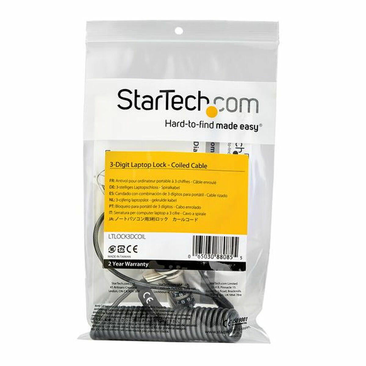 Cable Lock - Self-Coiling Cable Keyless